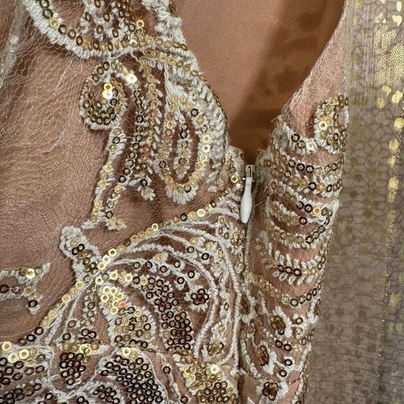 Free People Night Shimmers Gold Nude Sparkly Mini Dress Size 12 - Picture 4 of 8